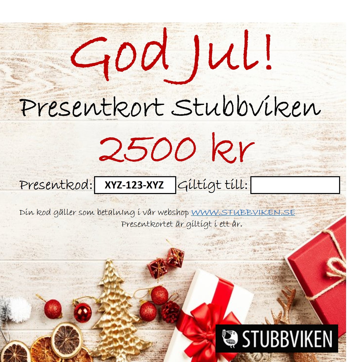 Presentkort Jul Stubbviken - Skickas till köparens postadress