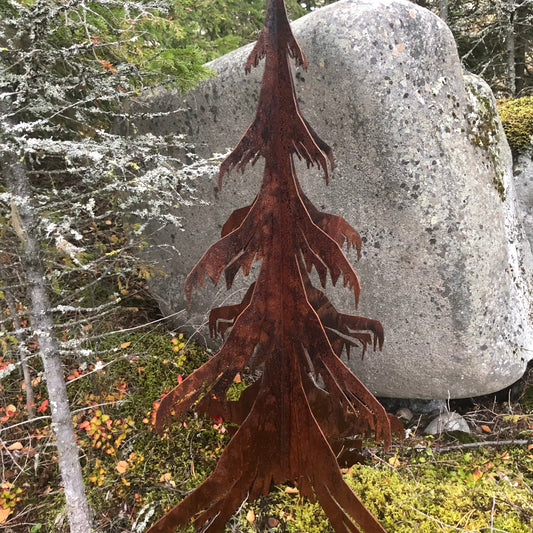 Gran i cortenstål- höjd 140 cm, med rost