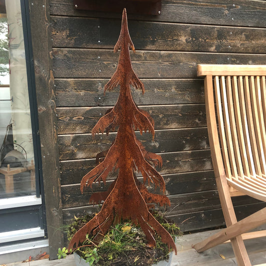 Gran i cortenstål - höjd 75 cm, med rost