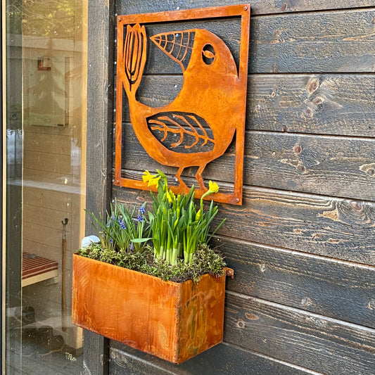 Odlingslåda för vägg- rostig + Väggplatta (Välj motiv)