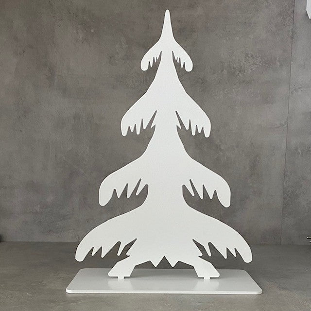 Stor gran på platta, 35 cm - vit