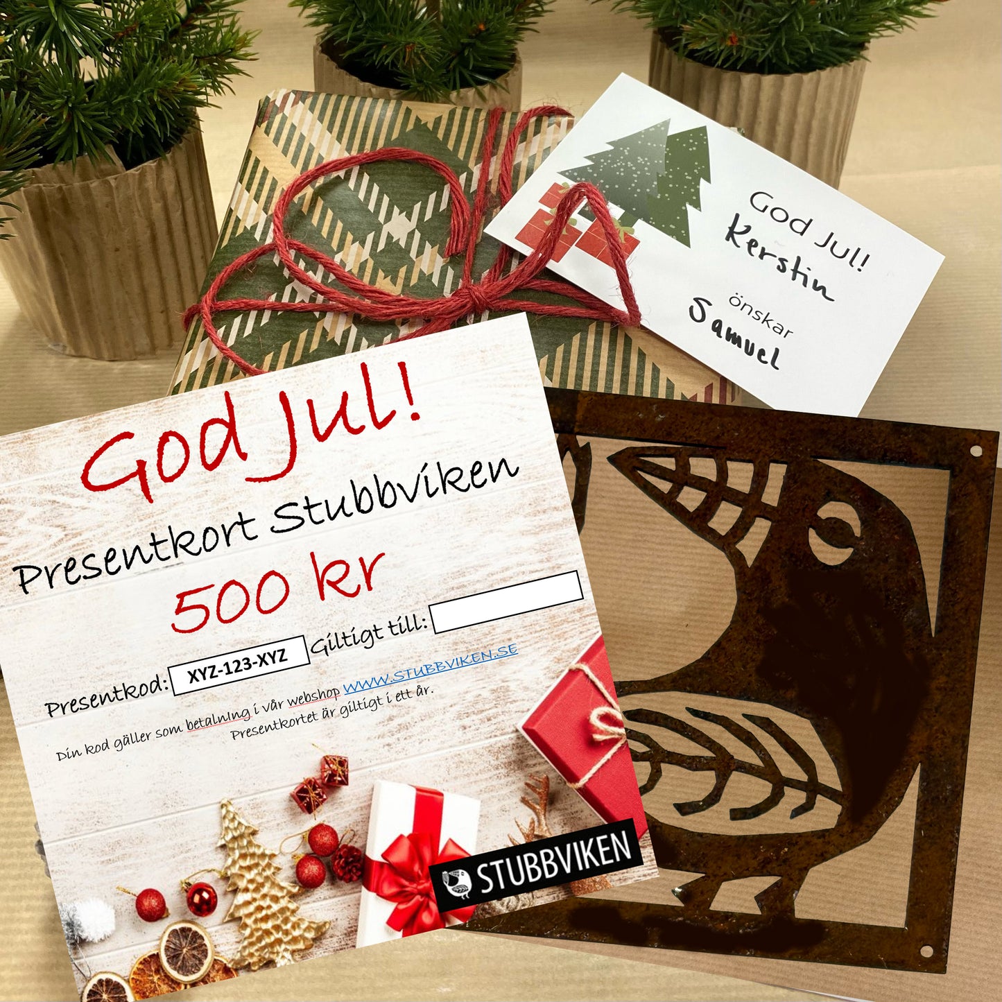Presentkort Jul Stubbviken med Prydnadsplatta - Skickas till köparens postadress