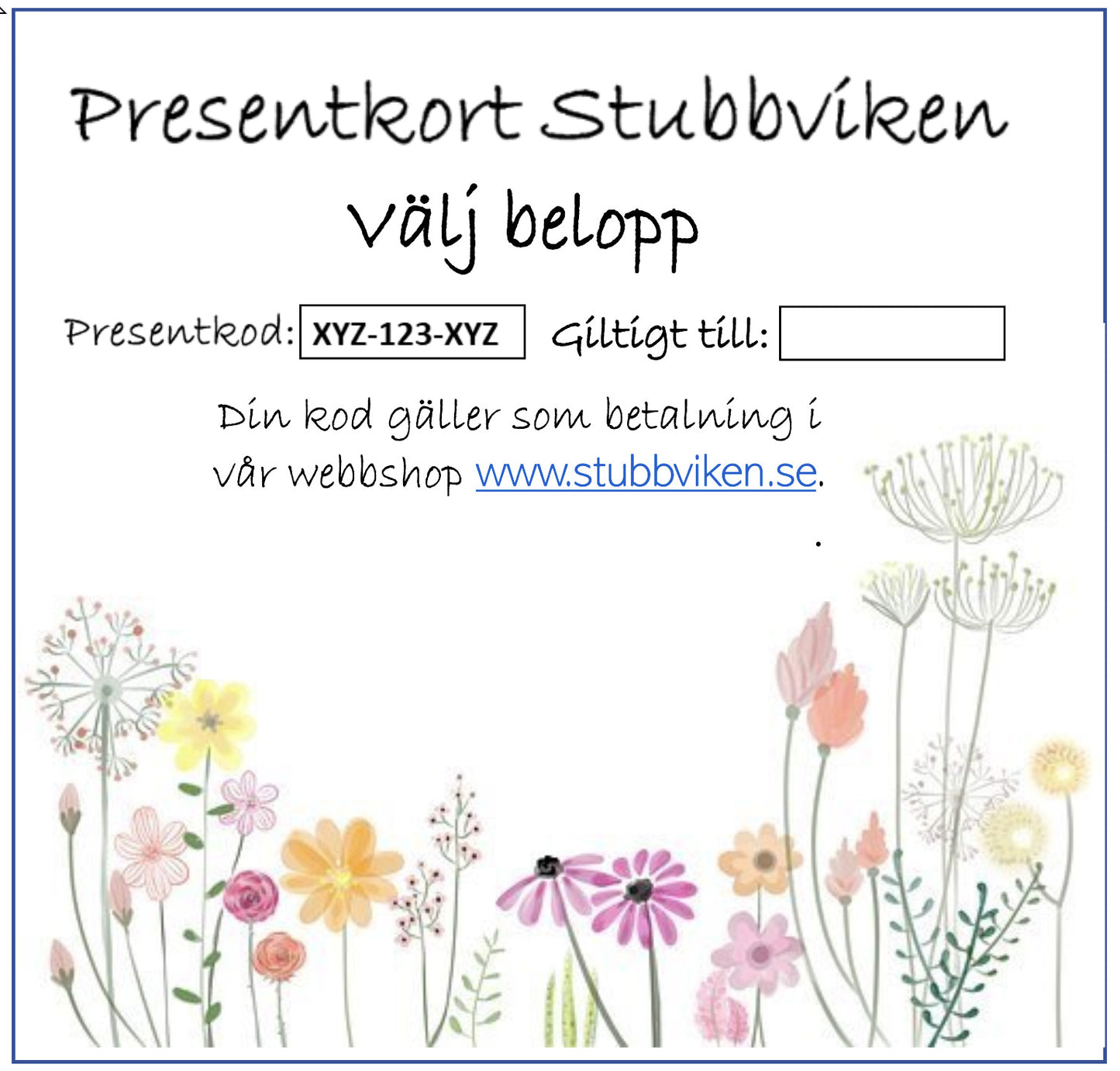 Presentkort Stubbviken - Skickas till köparens e-mail adress